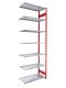 Fachbodenregal Stecksystem, Anbauregal, beidseitig nutzbar, H3000xB750xT300 mm, 7 Fachböden, Fachlast 150 kg, RAL 3000 feuerrot / verzinkt