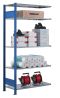 Fachbodenregal Stecksystem, Anbauregal, beidseitig nutzbar, H2750xB750xT300, 6 Fachböden, Fachlast 85kg, RAL 5010 enzianblau / verzinkt