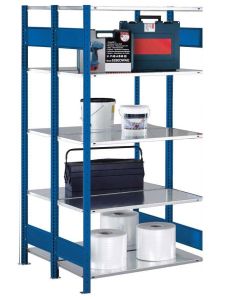 Doppelregal Stecksystem, Anbauregal, mit Längenriegel, H2500xB1000xT2x300, Fachlast 250kg, RAL 5010 enzianblau / verzinkt