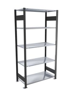 Fachbodenregal Stecksystem, Grundregal, beidseitig nutzbar, H2300xB1000xT1000 mm, 5 Fachböden, Fachlast 250 kg, schwarz / verzinkt