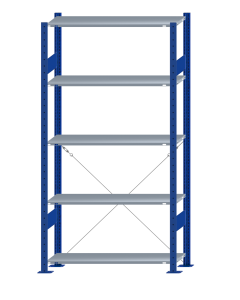 Fachbodenregal Stecksystem, Grundregal, einseitig nutzbar, H2000xB1000xT300, 5 Fachböden, Fachlast 150kg, RAL 5010 enzianblau / verzinkt