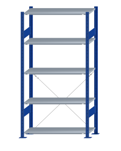 Fachbodenregal Stecksystem, Grundregal, einseitig nutzbar, H2000xB1000xT400, 5 Fachböden, Fachlast 150kg, RAL 5010 enzianblau / verzinkt