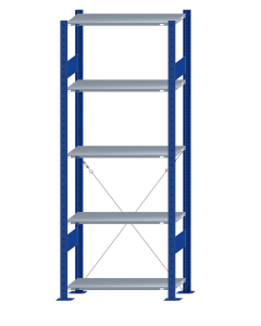 Fachbodenregal Stecksystem, Grundregal, einseitig nutzbar, H2000xB750xT300, 5 Fachböden, Fachlast 150kg, RAL 5010 enzianblau / verzinkt