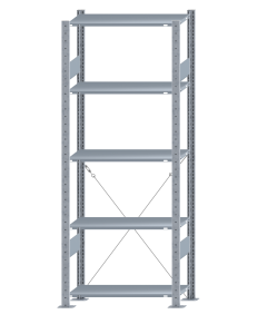 Fachbodenregal Stecksystem, Grundregal, einseitig nutzbar, H2000xB750xT300, 5 Fachböden, Fachlast 150kg, sendzimirverzinkt