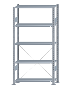 Fachbodenregal Stecksystem EXPRESSline, Grundregal, einseitig nutzbar, H2000xB1000xT300 mm, 5 Fachböden, Fachlast 150 kg, sendzimirverzinkt