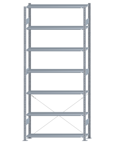 Fachbodenregal Stecksystem, Grundregal, einseitig nutzbar, H3000xB1300xT300, 7 Fachböden, Fachlast 150kg, sendzimirverzinkt