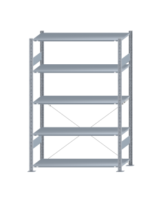 Fachbodenregal Stecksystem, Grundregal, einseitig nutzbar, H2000xB1300xT500, 5 Fachböden, Fachlast 150kg, sendzimirverzinkt