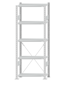 Fachbodenregal Stecksystem, Grundregal, einseitig nutzbar, H2000xB750xT300, 5 Fachböden, Fachlast 150kg, RAL 7035 lichtgrau