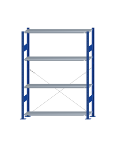 Fachbodenregal Stecksystem, Grundregal, einseitig nutzbar, H1800xB1300xT300, 4 Fachböden, Fachlast 85kg, RAL 5010 enzianblau / verzinkt