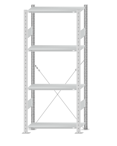 Fachbodenregal Stecksystem, Grundregal, einseitig nutzbar, H1800xB750xT300, 4 Fachböden, Fachlast 85kg, RAL 7035 lichtgrau