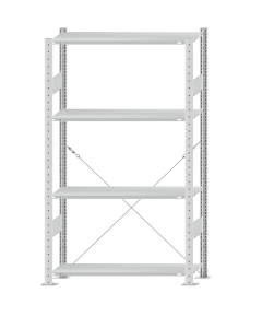 Fachbodenregal Stecksystem, Grundregal, einseitig nutzbar, H1800xB1000xT300, 4 Fachböden, Fachlast 85kg, RAL 7035 lichtgrau