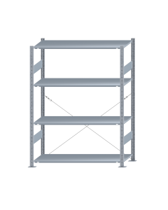 Fachbodenregal Stecksystem, Grundregal, einseitig nutzbar, H1800xB1300xT500, 4 Fachböden, Fachlast 150kg, sendzimirverzinkt