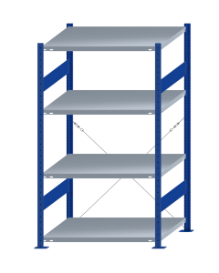 Fachbodenregal Stecksystem, Grundregal, einseitig nutzbar, H1800xB1000xT800, 4 Fachböden, Fachlast 250kg, RAL 5010 enzianblau / verzinkt