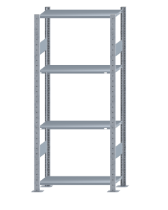 Fachbodenregal Stecksystem, Grundregal, beidseitig nutzbar, H1800xB750xT300, 4 Fachböden, Fachlast 85kg, sendzimirverzinkt