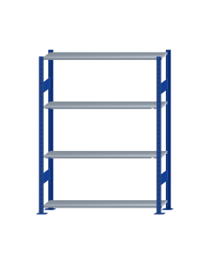 Fachbodenregal Stecksystem, Grundregal, beidseitig nutzbar, H1800xB1300xT300, 4 Fachböden, Fachlast 85kg, RAL 5010 enzianblau / verzinkt