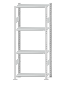 Fachbodenregal Stecksystem, Grundregal, beidseitig nutzbar, H1800xB750xT300, 4 Fachböden, Fachlast 85kg, RAL 7035 lichtgrau