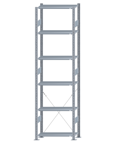 Fachbodenregal Stecksystem, Grundregal, einseitig nutzbar, H2750xB750xT300, 6 Fachböden, Fachlast 85kg, sendzimirverzinkt