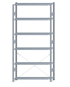 Fachbodenregal Stecksystem, Grundregal, einseitig nutzbar, H2750xB1300xT300, 6 Fachböden, Fachlast 85kg, sendzimirverzinkt