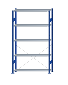 Fachbodenregal Stecksystem, Grundregal, einseitig nutzbar, H2300xB1300xT300, 5 Fachböden, Fachlast 85kg, RAL 5010 enzianblau / verzinkt