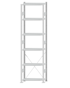 Fachbodenregal Stecksystem, Grundregal, einseitig nutzbar, H2750xB750xT300, 6 Fachböden, Fachlast 85kg, RAL 7035 lichtgrau