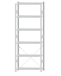 Fachbodenregal Stecksystem, Grundregal, einseitig nutzbar, H2750xB1000xT300, 6 Fachböden, Fachlast 85kg, RAL 7035 lichtgrau