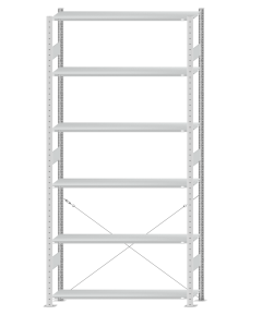 Fachbodenregal Stecksystem, Grundregal, einseitig nutzbar, H2750xB1300xT300, 6 Fachböden, Fachlast 85kg, RAL 7035 lichtgrau