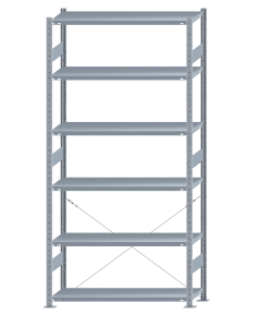 Fachbodenregal Stecksystem, Grundregal, einseitig nutzbar, H2750xB1300xT400, 6 Fachböden, Fachlast 250kg, sendzimirverzinkt