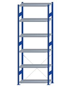 Fachbodenregal Stecksystem, Grundregal, einseitig nutzbar, H2750xB1000xT400, 6 Fachböden, Fachlast 250kg, RAL 5010 enzianblau / verzinkt