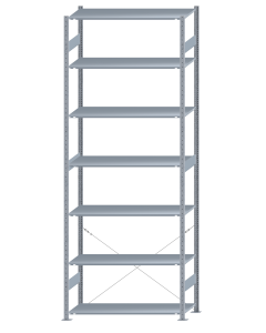 Fachbodenregal Stecksystem, Grundregal, einseitig nutzbar, H3500xB1300xT500, 7 Fachböden, Fachlast 150kg, sendzimirverzinkt