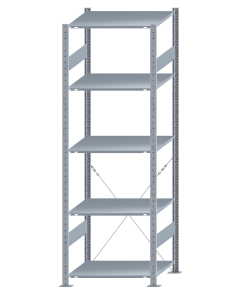 Fachbodenregal Stecksystem, Grundregal, einseitig nutzbar, H2300xB750xT600, 5 Fachböden, Fachlast 150kg, sendzimirverzinkt