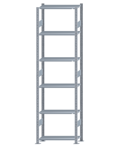 Fachbodenregal Stecksystem, Grundregal, beidseitig nutzbar, H2750xB750xT300, 6 Fachböden, Fachlast 85kg, sendzimirverzinkt