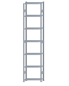 Fachbodenregal Stecksystem, Grundregal, beidseitig nutzbar, H3500xB750xT300, 7 Fachböden, Fachlast 150kg, sendzimirverzinkt