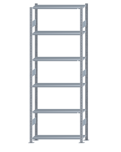 Fachbodenregal Stecksystem, Grundregal, beidseitig nutzbar, H2750xB1000xT300, 6 Fachböden, Fachlast 85kg, sendzimirverzinkt