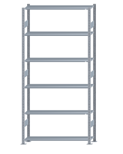 Fachbodenregal Stecksystem, Grundregal, beidseitig nutzbar, H2750xB1300xT300, 6 Fachböden, Fachlast 85kg, sendzimirverzinkt