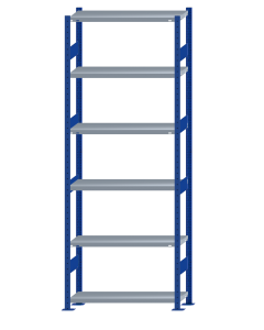 Fachbodenregal Stecksystem, Grundregal, beidseitig nutzbar, H2750xB1000xT300, 6 Fachböden, Fachlast 330kg, RAL 5010 enzianblau / verzinkt