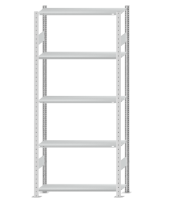 Fachbodenregal Stecksystem, Grundregal, beidseitig nutzbar, H2300xB1000xT300, 5 Fachböden, Fachlast 85kg, RAL 7035 lichtgrau