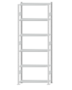 Fachbodenregal Stecksystem, Grundregal, beidseitig nutzbar, H2750xB1000xT300, 6 Fachböden, Fachlast 85kg, RAL 7035 lichtgrau