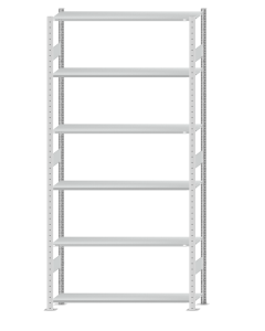 Fachbodenregal Stecksystem, Grundregal, beidseitig nutzbar, H2750xB1300xT300, 6 Fachböden, Fachlast 85kg, RAL 7035 lichtgrau