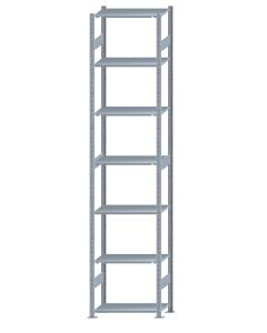 Fachbodenregal Stecksystem, Grundregal, beidseitig nutzbar, H3500xB750xT400, 7 Fachböden, Fachlast 150kg, sendzimirverzinkt