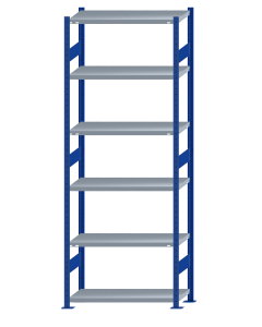 Fachbodenregal Stecksystem, Grundregal, beidseitig nutzbar, H2750xB1000xT400, 6 Fachböden, Fachlast 250kg, RAL 5010 enzianblau / verzinkt