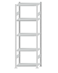 Fachbodenregal Stecksystem, Grundregal, beidseitig nutzbar, H2300xB750xT400, 5 Fachböden, Fachlast 250kg, RAL 7035 lichtgrau