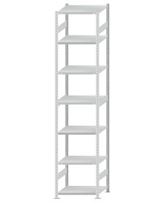 Fachbodenregal Stecksystem, Grundregal, beidseitig nutzbar, H3500xB750xT600, 7 Fachböden, Fachlast 250kg, RAL 7035 lichtgrau