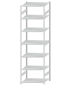 Fachbodenregal Stecksystem, Grundregal, beidseitig nutzbar, H3500xB1000xT800, 7 Fachböden, Fachlast 150kg, RAL 7035 lichtgrau