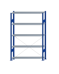 Fachbodenregal Stecksystem, Grundregal, einseitig nutzbar, H2000xB1300xT300, 5 Fachböden, Fachlast 85kg, RAL 5010 enzianblau / verzinkt