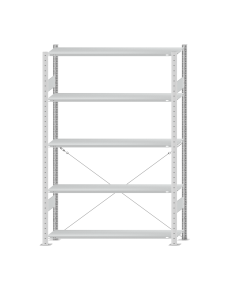 Fachbodenregal Stecksystem, Grundregal, einseitig nutzbar, H2000xB1300xT300, 5 Fachböden, Fachlast 85kg, RAL 7035 lichtgrau