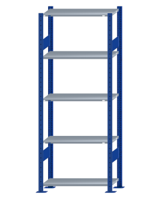 Fachbodenregal Stecksystem, Grundregal, beidseitig nutzbar, H2000xB750xT300, 5 Fachböden, Fachlast 85kg, RAL 5010 enzianblau / verzinkt