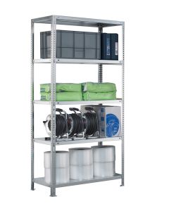 Fachbodenregal Schraubsystem, Grundregal, H2500xB1000xT500, 6 Fachböden, Fachlast 250kg, RAL 7035 lichtgrau