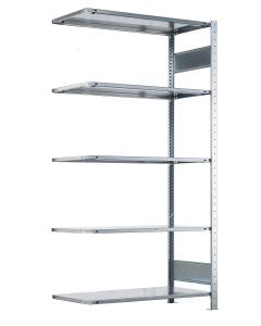 Fachbodenregal Stecksystem, Anbauregal, einseitig nutzbar, H2500xB1000xT300, 6 Fachböden, Fachlast 85kg, RAL 5010 enzianblau / verzinkt