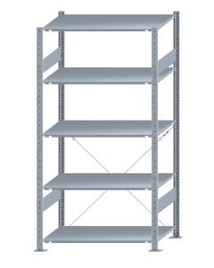 Fachbodenregal Stecksystem EXPRESSline, Grundregal, einseitig nutzbar, H2000xB1000xT600 mm, 5 Fachböden, Fachlast 150 kg, sendzimirverzinkt