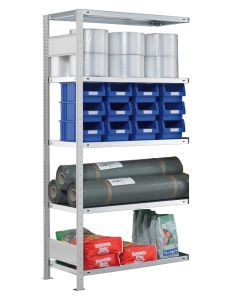 Fachbodenregal Stecksystem, Anbauregal, beidseitig nutzbar, H2750xB750xT600, 6 Fachböden, Fachlast 250kg, RAL 7035 lichtgrau